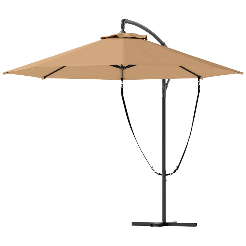 Outsunny Parasol de Jardín Excéntrico Sombrilla con Funda para Sombrilla Protección UV 50+ y Base Cruzada Ø290x243 cm Caqui