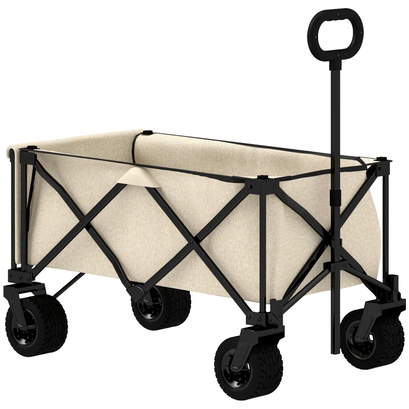 Outsunny Tuinwagen 100 kg Belastbaar, Opvouwbare Transportkar met Uitneembare Doek, 90 x 48 x 92 cm - Beige
