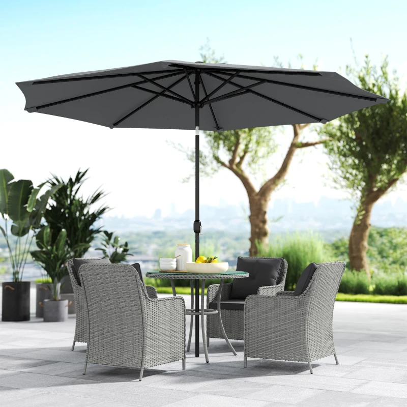 Outsunny 4 Seater Rattan Dining Set with Parasol & Cushions - Light Grey