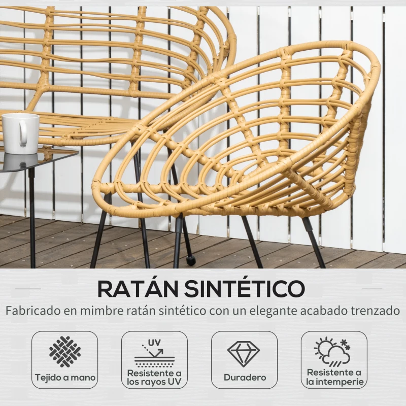Outsunny Conjunto de Muebles de Jardín 4 Piezas con Sofá Sillones y Mesa de Centro Resina Trenzada PE y Cojines
