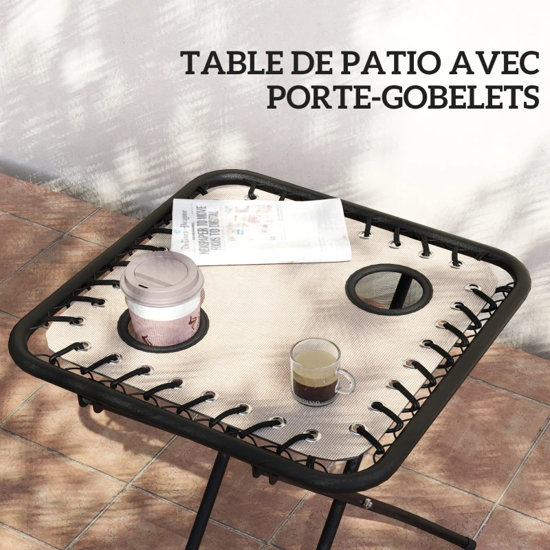 Outsunny Lot de 2 chaise longue pliable et inclinable avec table d'appoint, porte-gobelets et appuie-têtes, charge 120 kg, beige