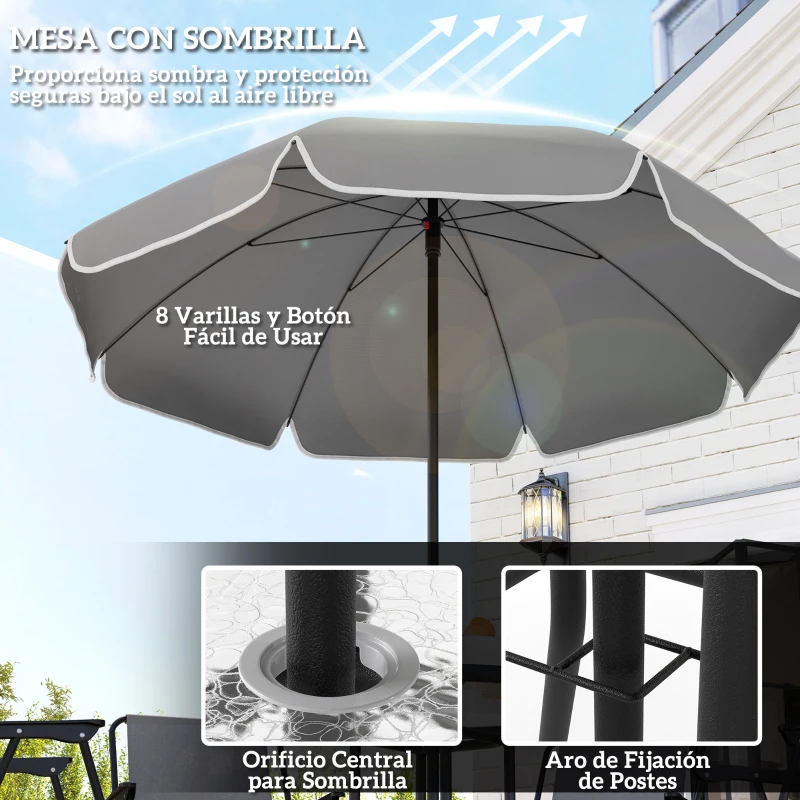 Outsunny Conjunto de Muebles de Jardín de 6 Piezas con Mesa Redonda Sillas Plegables y Sombrilla para Patio y Terraza Color Gris