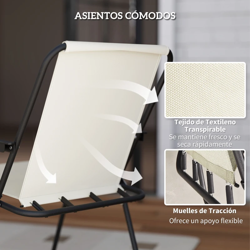 Outsunny Conjunto de Muebles de Jardín de 6 Piezas con Mesa Redonda Sillas Plegables y Sombrilla para Patio y Terraza Crema