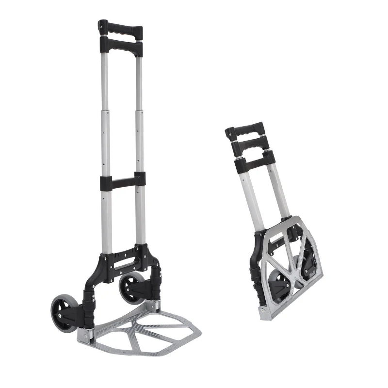 HOMCOM Aluminium Folding Hand Truck Trolley, Heavy Duty Foldable Sack Cart with Adjustable Telescoping Handle, 70KG Load Capacity