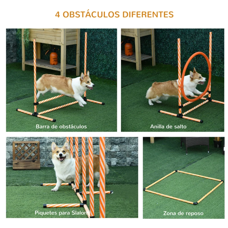 PawHut Set Agility para Entrenamiento de Perros con Slalom Obstáculos Ajustables Silbato y Bolsa de Transporte