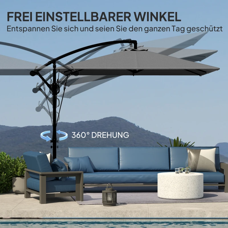 Outsunny Ampelschirm Ø260 cm Sonnenschirm mit UV-Schutz 50 wasserabweisend Kurbelschirm mit Ständer, Grau