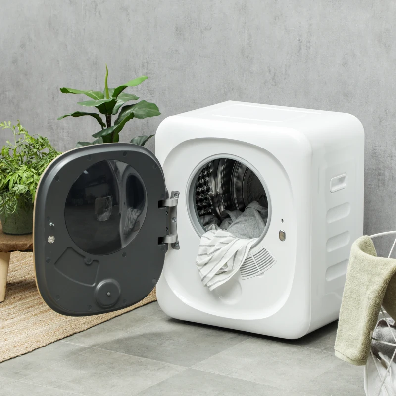 HOMCOM Wasdroger met UV-Desinfectie, Compact Ontwerp, 4 kg Capaciteit, Roestvrijstaal, Wit(m-9)