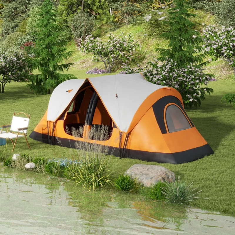 Outsunny Campingzelt, 2 Räume, Trennwand, für 6-8 Personen, Regenschutz, Orange(m-2)