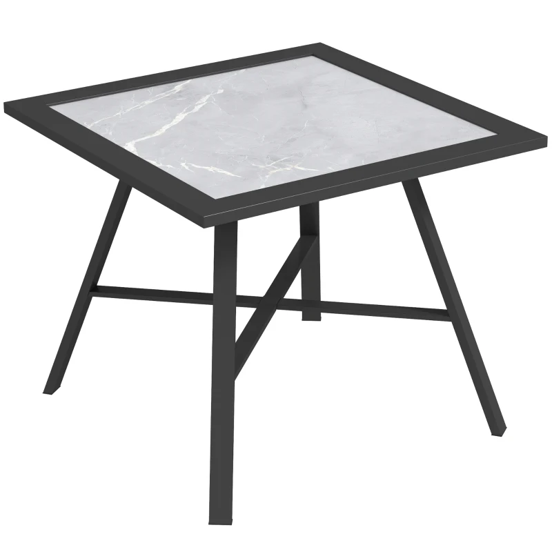 Outsunny Mesa Auxiliar de Jardín con Encimera de Aspecto Piedra Gris y Estructura Negra 55x55x46 cm Mesita de Exterior Compacta