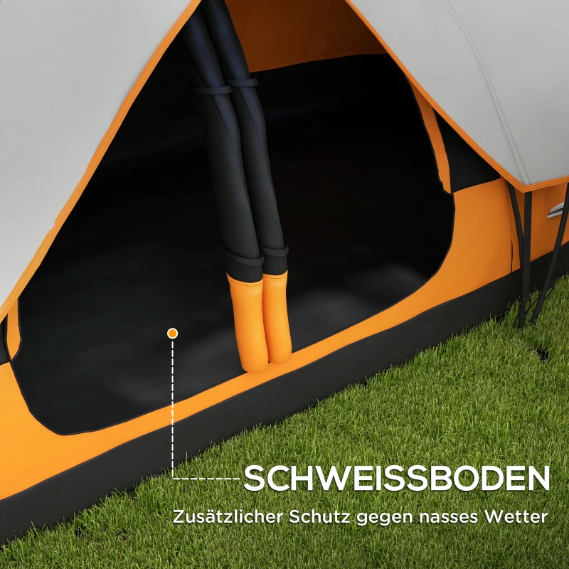 Outsunny Campingzelt, 2 Räume, Trennwand, für 6-8 Personen, Regenschutz, Orange(m-6)