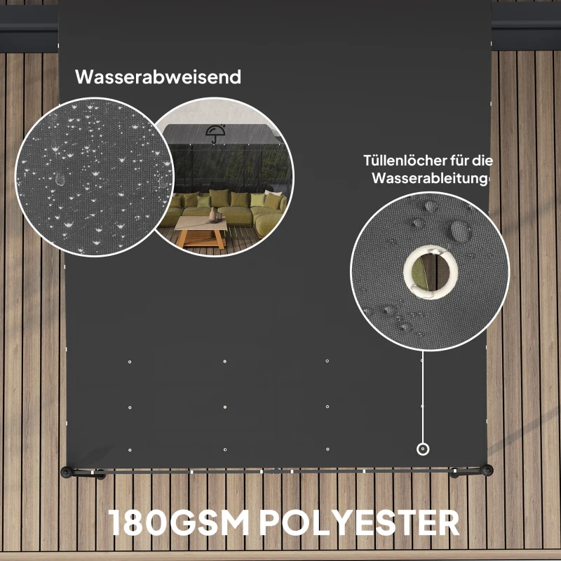 Outsunny 2,5 x 3 m Pergola, Wandmontierter Garten-Pavillon, wasserbeständig, Metallrahmen, Ablauflöcher, Schattendach, Dunkelgrau