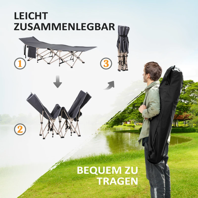 Outsunny Łóżko Kempingowe, Składane, Odporna na Warunki Atmosferyczne, z Torbą, 190 x 68 x 52 cm, Szare