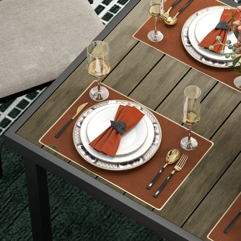 Outsunny Mesa de Comedor Exterior 190x90x74 cm con Encimera de Listones y Estructura de Aluminio para Terraza Rústico y Negro