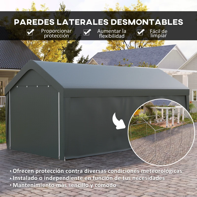 Outsunny Cobertizo Portátil de Exterior 6x3 m con Tejido PE Resistente Estructura de Acero y Paredes Desmontables Gris Oscuro