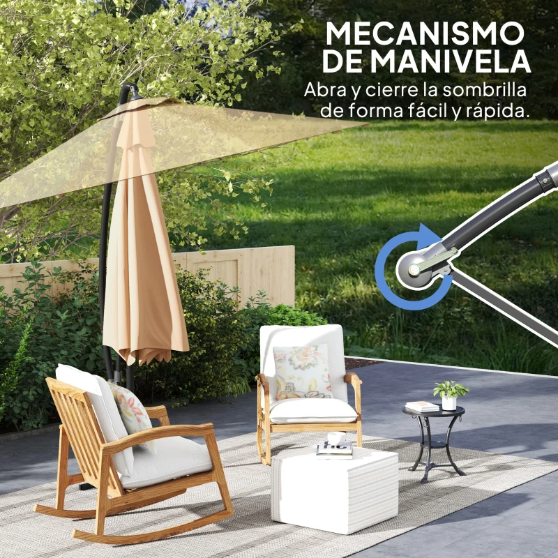 Outsunny Parasol de Jardín Excéntrico Sombrilla con Funda para Sombrilla Protección UV 50+ y Base Cruzada Ø290x243 cm Caqui