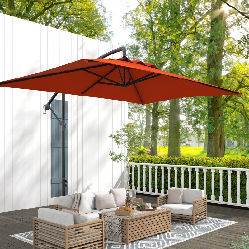 Outsunny 3(m) Cantilever Overhanging Parasol, with Cross Base - Orange