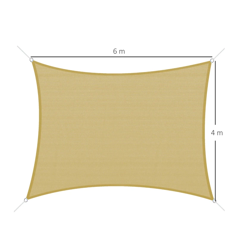 Outsunny Toldo de Terraza Rectangular 6x4 m con Protección Rayos UV Anillas de Acero Inoxidable y Cuerdas para Jardín Patio Beige
