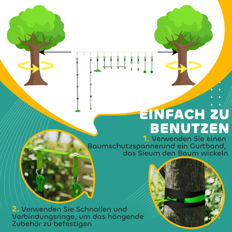 AIYAPLAY Klimtouw-Set, Touw-Kit voor Kinderen, Verschillende Klim- en Glijopties, Draagtas, Groen