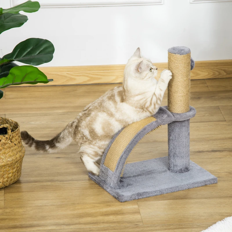 PawHut Arranhador para Gatos Altura 43 cm Mini Arranhador para Gatos com Tábua para Arranhar Bola Suspensa e Poste de Juta Cinza