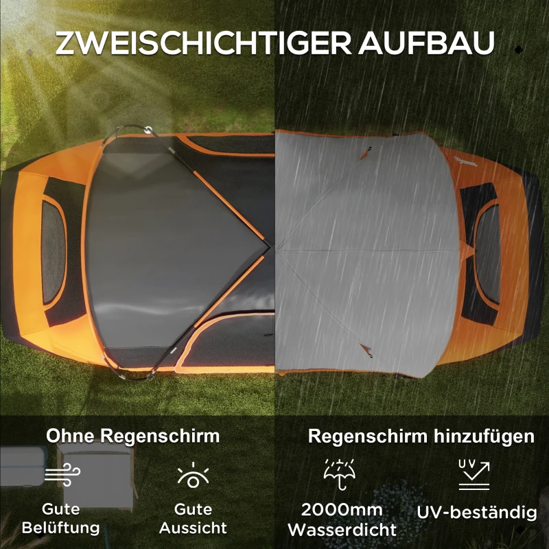 Outsunny Campingzelt, 2 Räume, Trennwand, für 6-8 Personen, Regenschutz, Orange(m-4)
