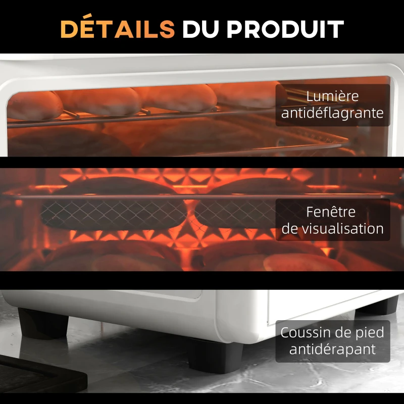 HOMCOM Four électrique de table 13L 1200W Friteuse à air 1200W Air Fryer avec 12 modes de chauffage et minuterie crème(m-8)