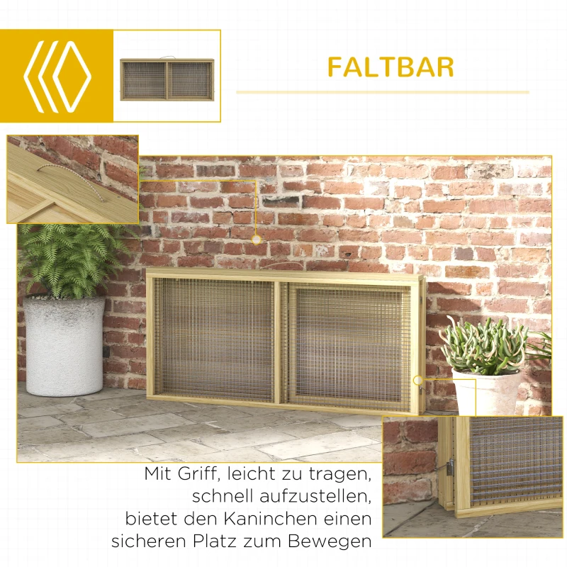 PawHut Kleintierkäfig, Kaninchenstall, aufklappbares Dach, Tannenholz, 120x120x57cm, Natur