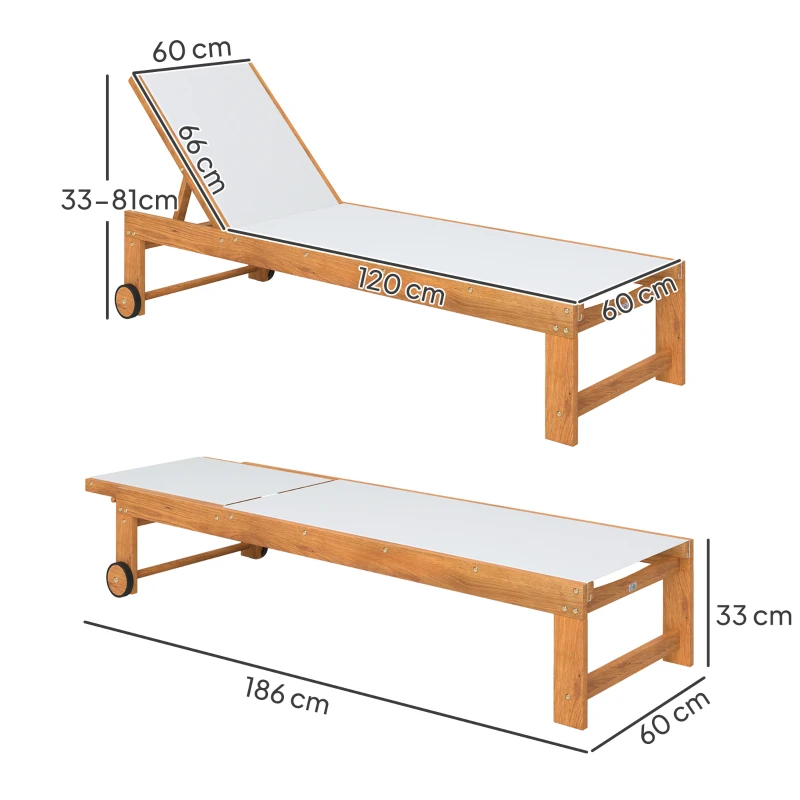 Outsunny Tumbona de Jardín con Respaldo Ajustable Ruedas Integradas y Estructura de Madera de Acacia Capacidad de 160 kg Gris
