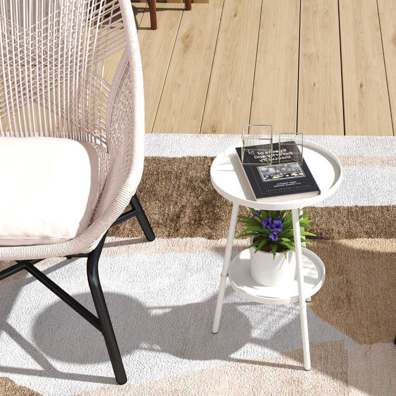 Outsunny Mesa de Jardín Redonda de 2 Niveles con Bordes Elevados Bandeja Inferior para Exterior e Interior Ø32x51 cm Blanco
