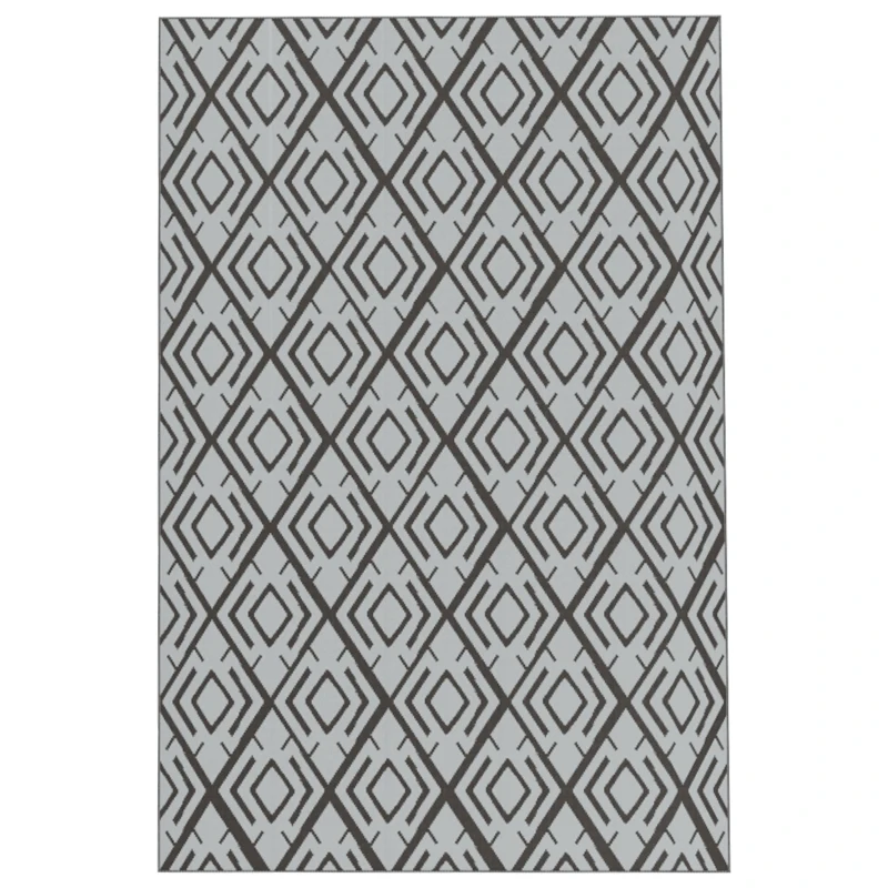 Outsunny Alfombra de Exterior Reversible 182x274 cm con Patrón Geométrico de Rombos Impermeable Bolsa de Transporte Negro