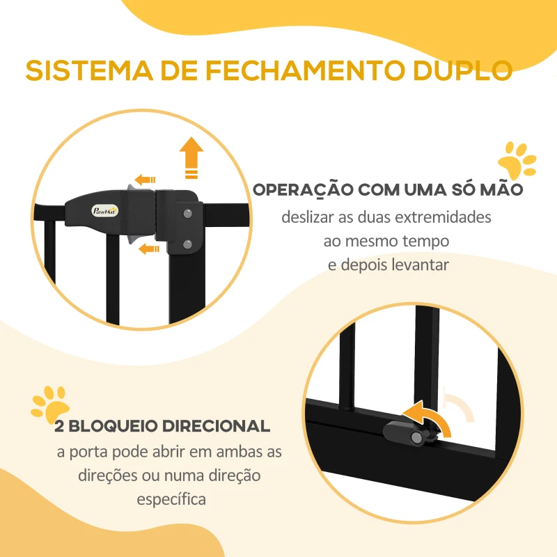 PawHut Barreira de Segurança para Cães com Largura Ajustável 74-100 cm e Extensões para Escadas e Portas Preto