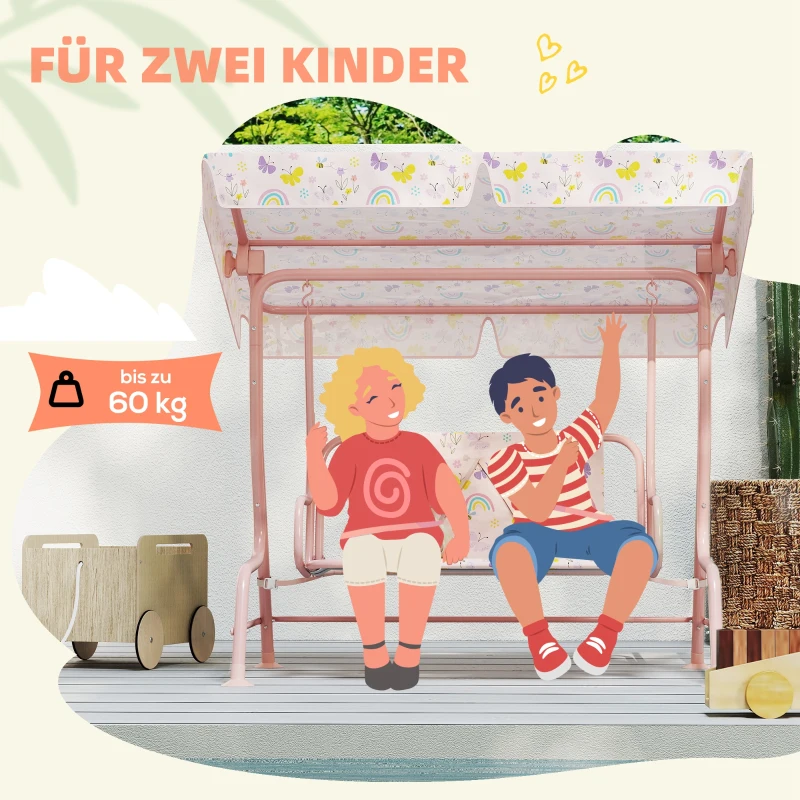 AIYAPLAY Hollywoodschaukel für Kinder, Stahlrahmen, 2-Sitzer, 60 kg belastbar, Rosa