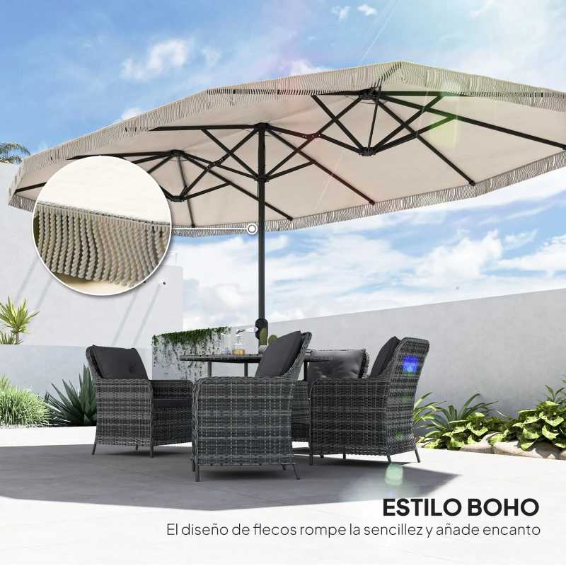 Outsunny Sombrilla Doble 4,5x2,65 m Sombrilla Terraza Exterior con Manivela Manual Resistente al Agua y Protección UV30+ Crema