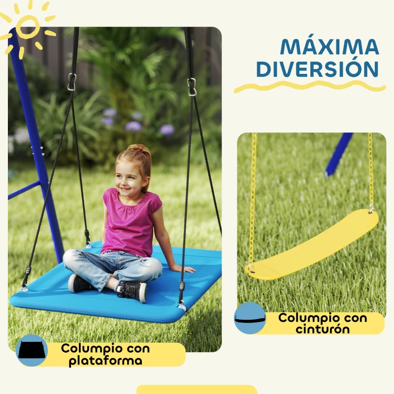 AIYAPLAY Columpios para Niños de +3 Años con 2 Columpios Simples y 1 Columpio Plataforma Carga 120 kg 365x180x184 cm Multicolor
