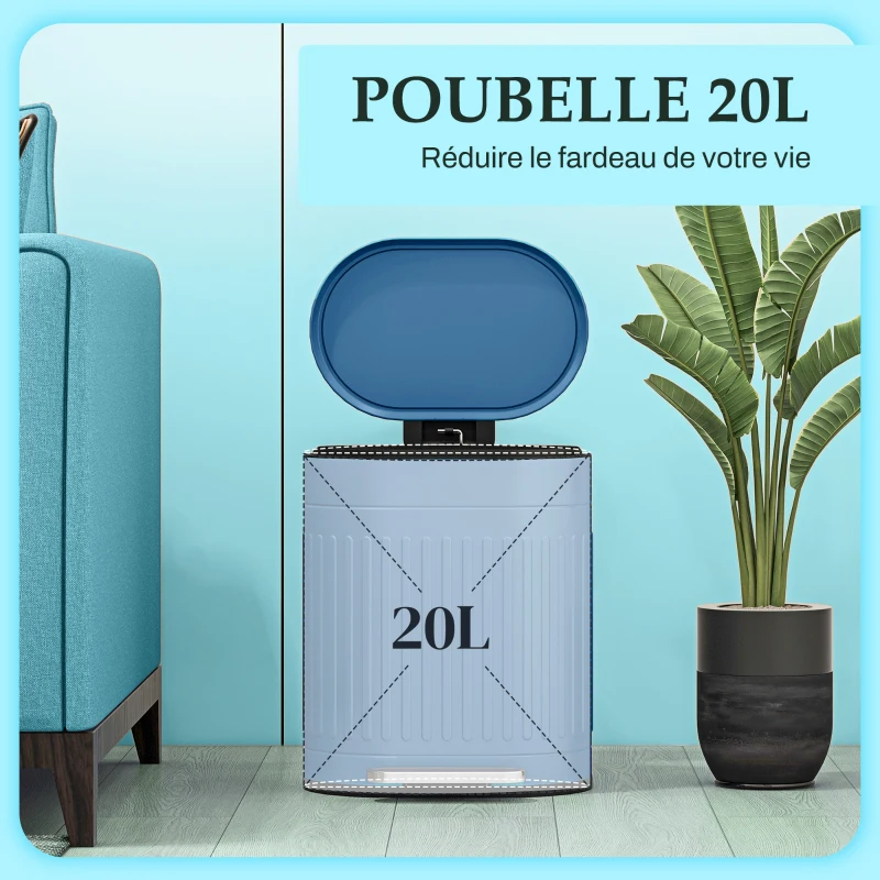 HOMCOM Poubelle de cuisine poubelle à pédale 20L couvercle à fermeture douce seau intérieur amovible 36,5 x 31,2 x 45 cm bleu