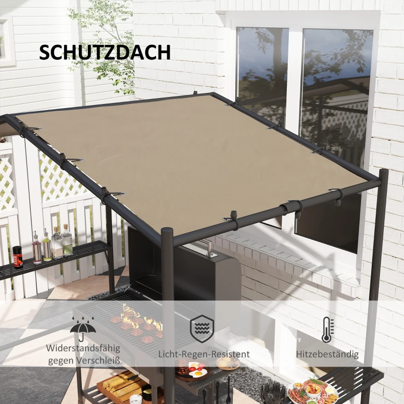 Outsunny Grillzelt Grilldach, wetterbeständig, inkl. Seitentaschen, 277 x 149 x 230 cm, Khaki(m-4)