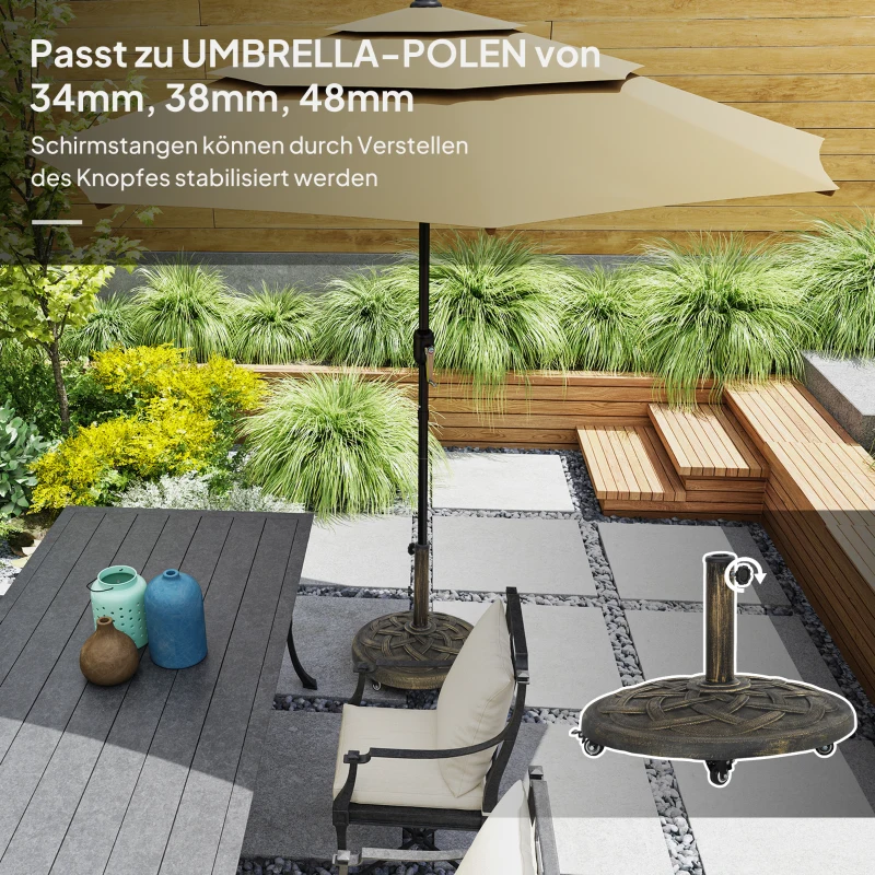 Outsunny Sonnenschirmständer aus Beton, Schirmständer mit Rolle, Rund Schirmhalter Ständer für Sonnenschirm 34/38/48mm