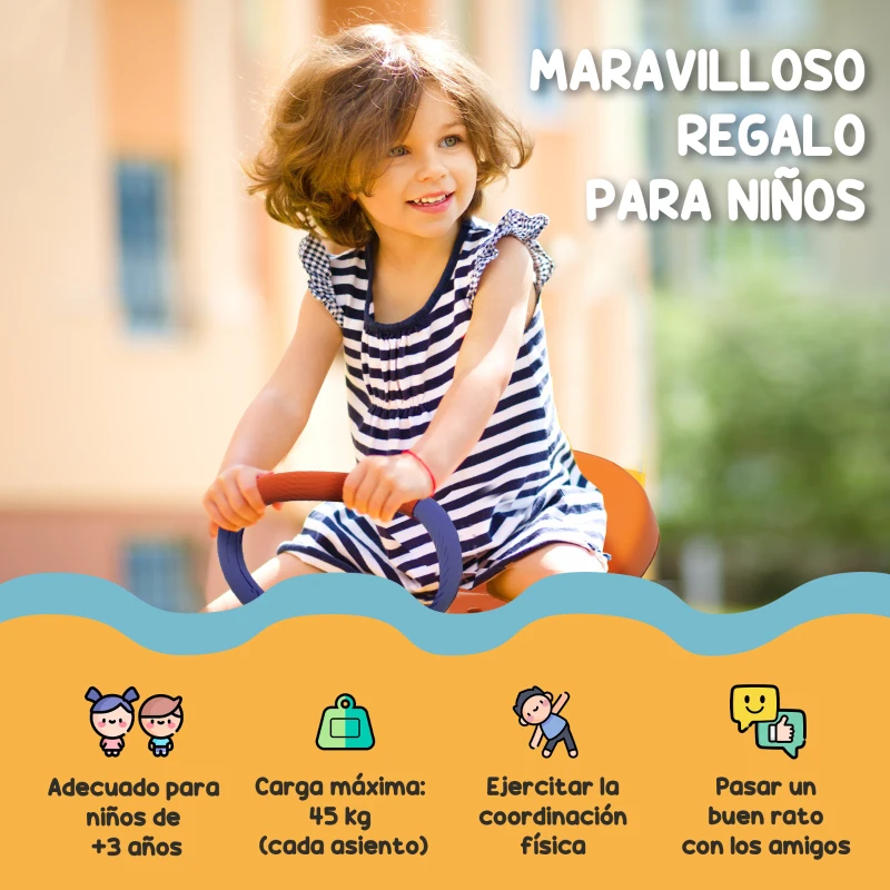 Outsunny Balancín para Niños Giratorio 360° con Barra con Longitud Ajustable Poste Amortiguador y Base de Acero Multicolor