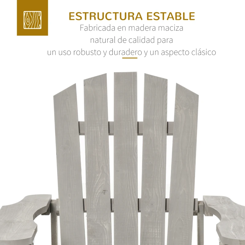 Outsunny Silla de Jardín Adirondack Asiento Extra Ancho Carga 150 kg para Patio Terraza Balcón 78x89x88 cm Gris Claro