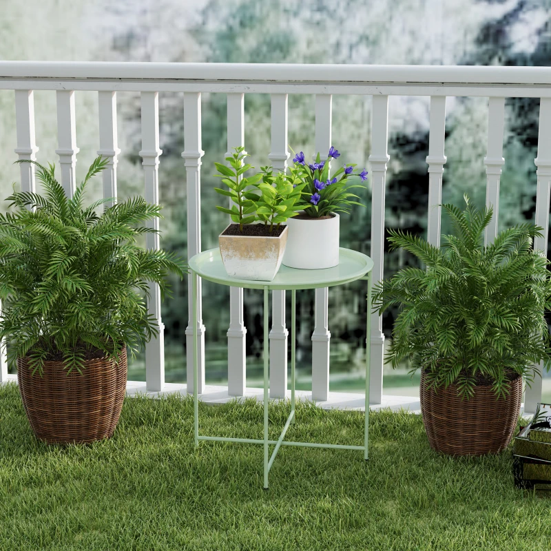 Outsunny Mesa de Jardín Redonda con Bandeja Extraíble Patas Ajustables y Acabado en Acero para Exterior Ø46x50 cm Verde