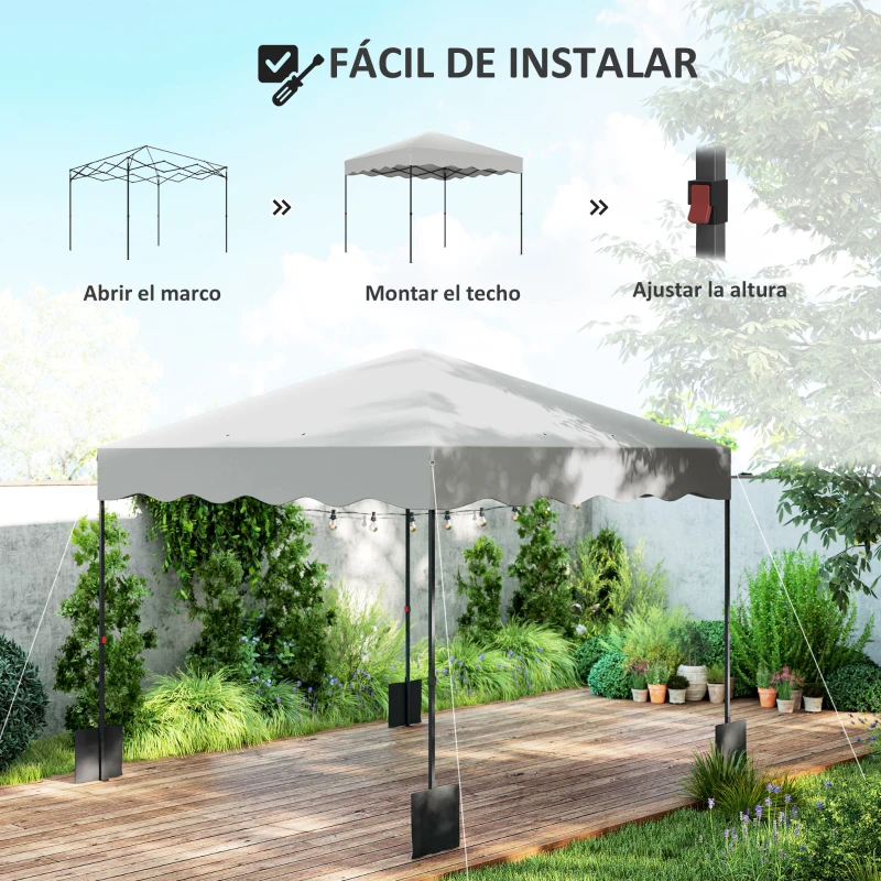 Outsunny Carpa Plegable 3x3m con Protección UV Altura Ajustable y Bolsa con Ruedas para 6-9 Personas Blanco