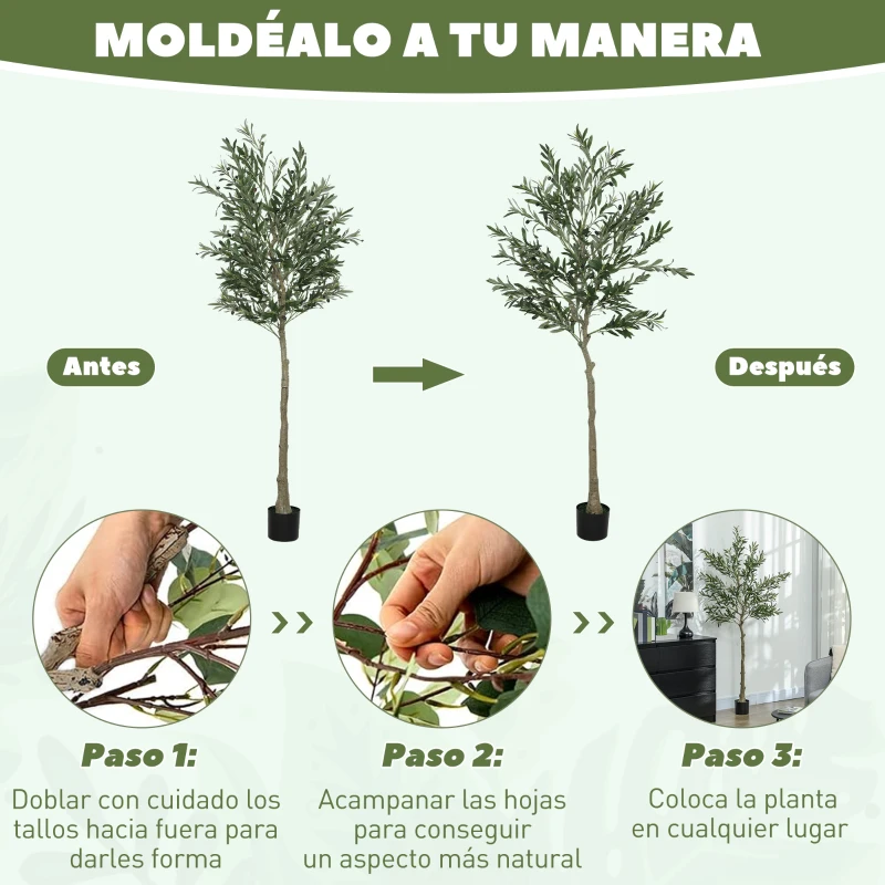 HOMCOM Planta Artificial Decorativa de 180cm Árbol de Olivo con 900 Hojas y 40 Aceitunas en Maceta para Interior Verde