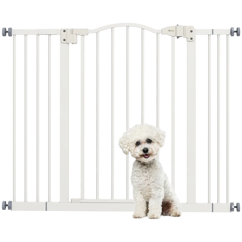 PawHut Barreira de Segurança para Cães com Largura Ajustável 74-100 cm e Extensões para Escadas e Portas Branco