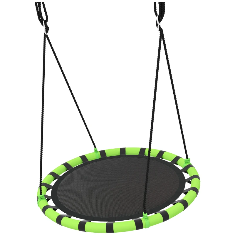 AIYAPLAY Columpio Infantil Redondo de 100 cm para Jardín con Altura Ajustable y Soporte de 150 kg Ø100x180 cm Negro y Verde