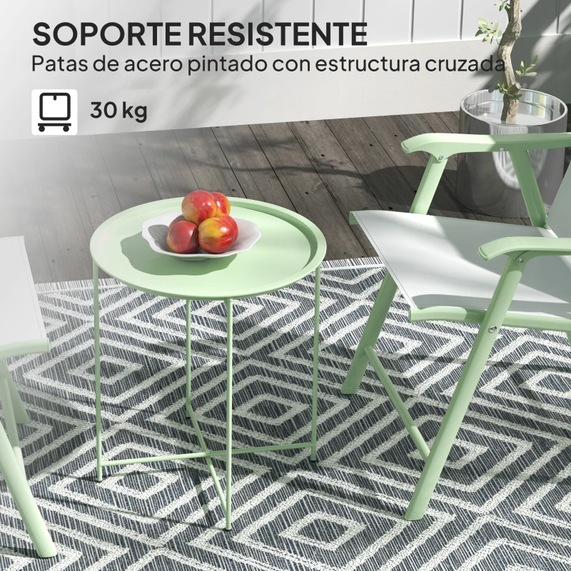 Outsunny Mesa de Jardín Redonda con Bandeja Extraíble Patas Ajustables y Acabado en Acero para Exterior Ø46x50 cm Verde