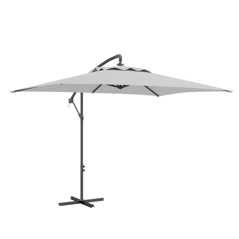 Outsunny 3(m) Cantilever Overhanging Parasol, with Cross Base - Light Grey