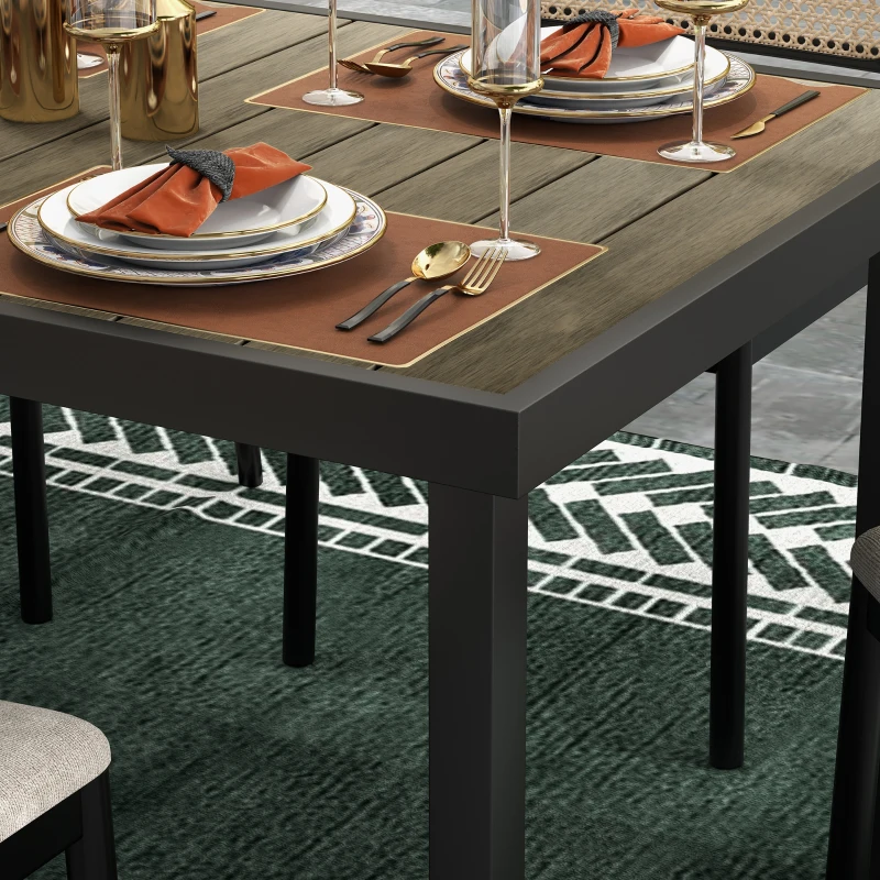 Outsunny Mesa de Comedor Exterior 190x90x74 cm con Encimera de Listones y Estructura de Aluminio para Terraza Rústico y Negro