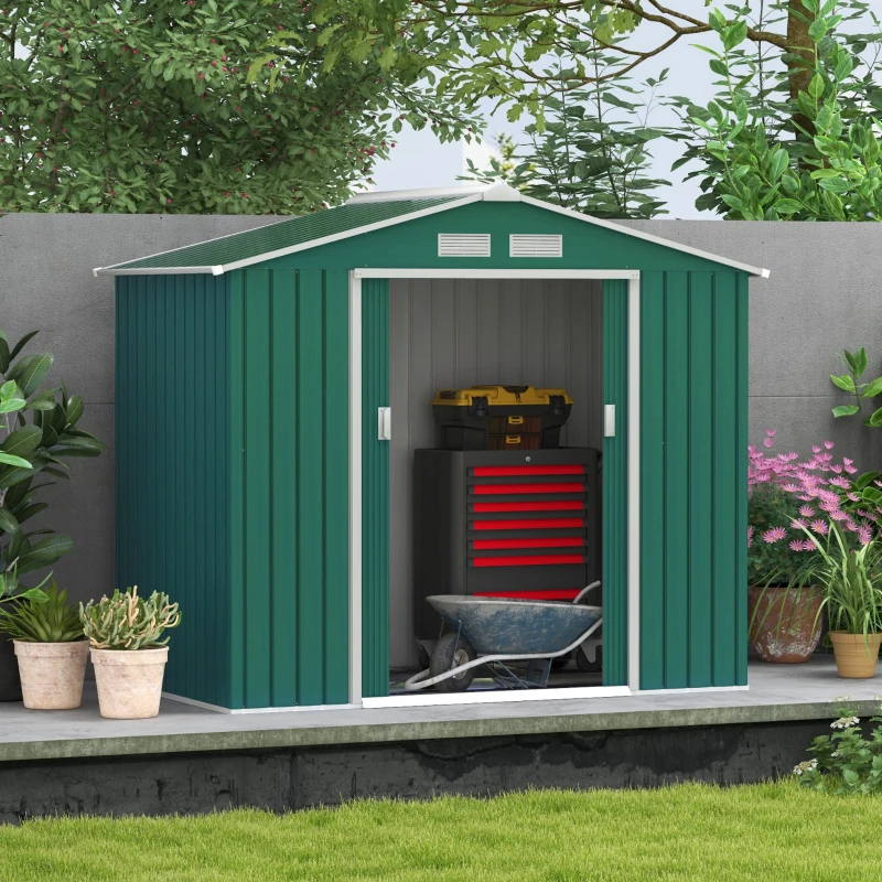 Outsunny Magazie Gradina din Otel, culoare verde, dimensiuni 213×127×18 cm(m-12)