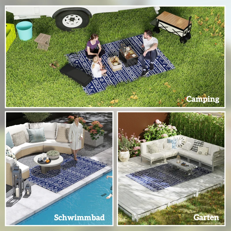 Outsunny Outdoor Tapijt Stevig Weerbestendig, Carpet met Boho-Stijl, Buitentapijt voor Woonkamer Balkon