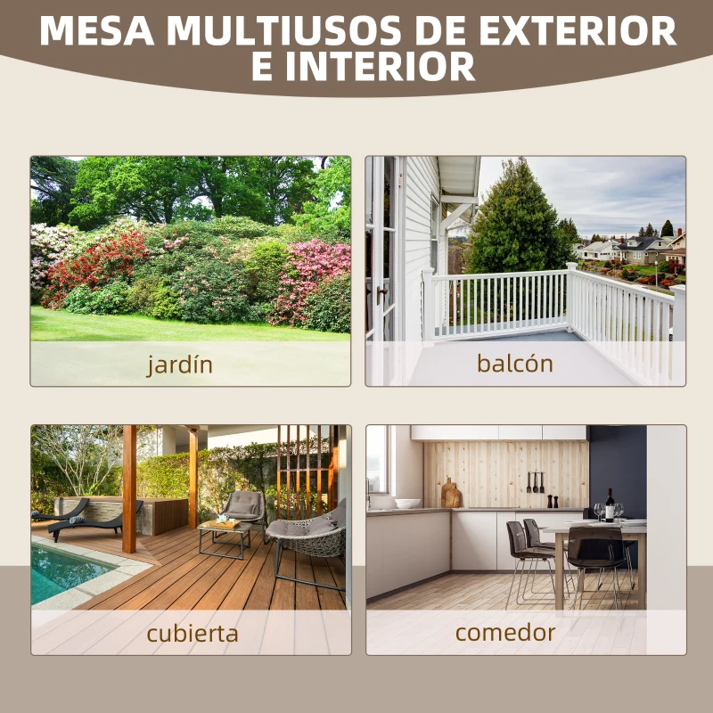 Outsunny Mesa de Jardín de Madera de Abeto con Patas en Forma de Rueda para Exterior e Interior 110x60x65 cm Acabado Carbonizado