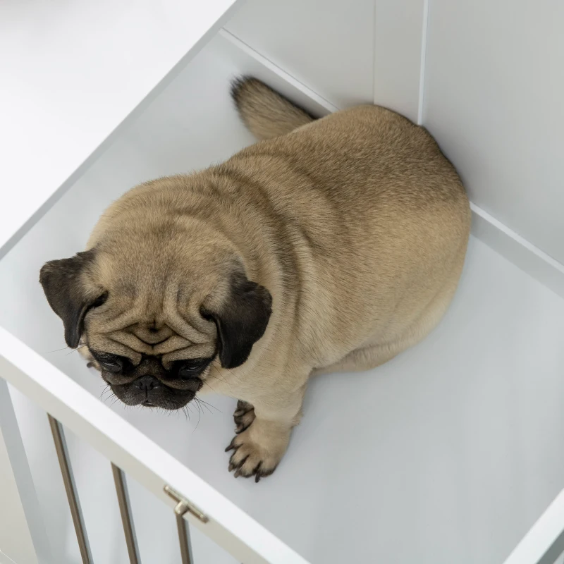 PawHut Gaiola para Cães com 2 Portas Bloqueáveis Casa para Cães de Tamanho Médio para Interior e Mesa Auxiliar 80x50x56,5 cm Branco